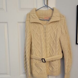 Chic Cream Irish Cable Knit Cardigan with Belt